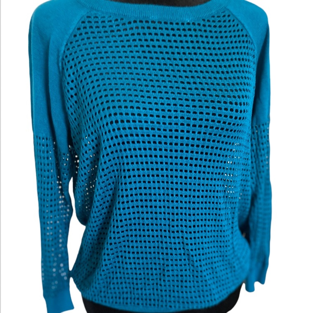 Express Teal Long Sleeve Fishnet Top